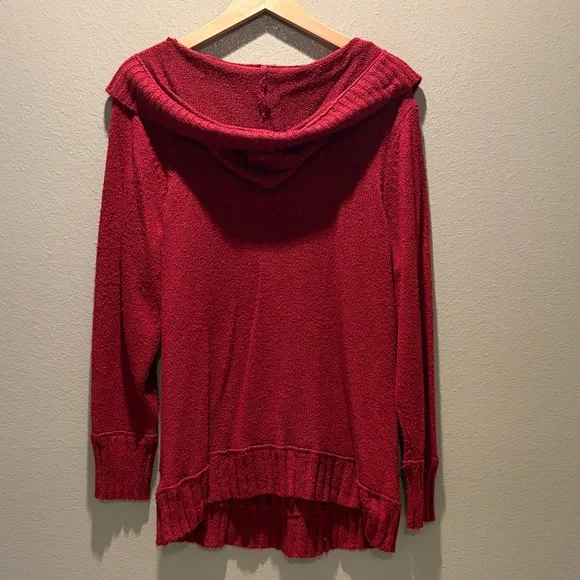 Maurices 3X Burgundy Cable Knit Hooded Sweater Shawl Collar V-Neck Plus Size - Picture 12 of 16
